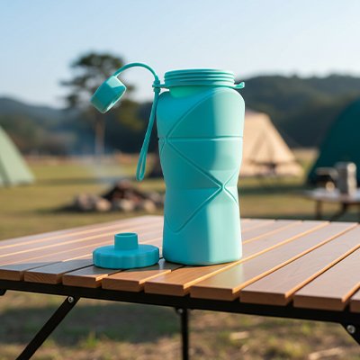  Gourde pliable réutilisable voyage Élégante cubique bleu