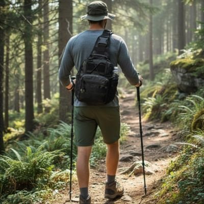 GRAND SAC BANDOULIERE NOIR EN RANDONNEE EN MONTAGNE