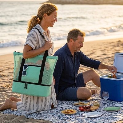 Grand Sac de plage Ma Parenthèse vert au couché de soleil