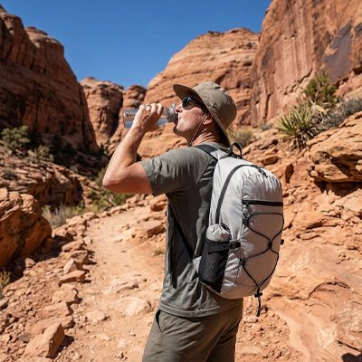 homme dans le dessert du Nevada avec sac à dos pliable