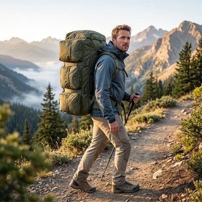 Homme en escapade dans les bois avec Sac à dos pour randonnée 