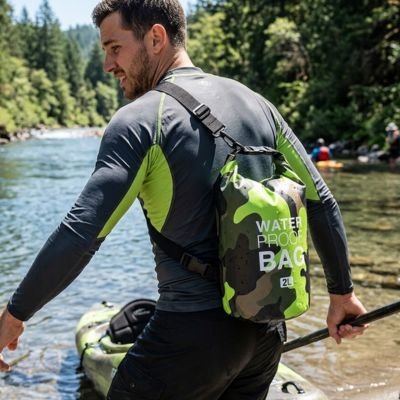 Homme en Kayak avec Sac à dos étanche Sport