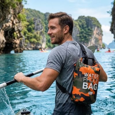 Homme en paddle avec Sac étanche 5 litres