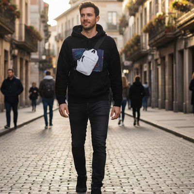 En promenade avec Sac en bandoulière homme compact parfait pour voyager