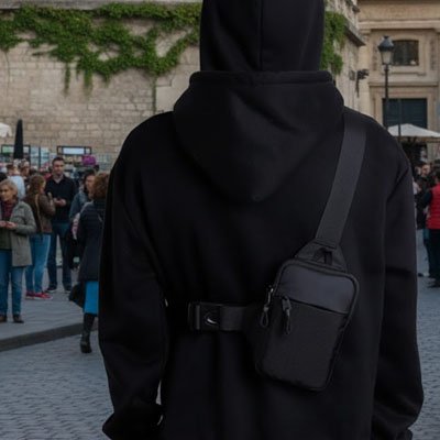 Homme en ville avec Sac en bandoulière homme compact en nylon parfait pour voyage