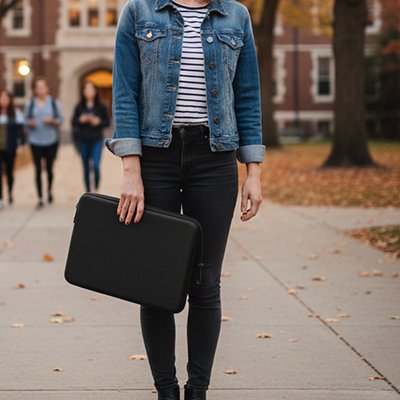 Homme qui marche dans une ville urbaine avec pochette ordinateur pour protéger son outils travail de manière discrète