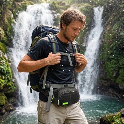 Homme randonnée cascade sac banane parfait pour aventure et voyage