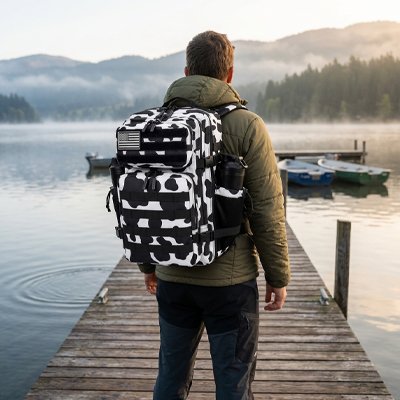 Homme sur un quai avec Sac à dos pour voyage cabine