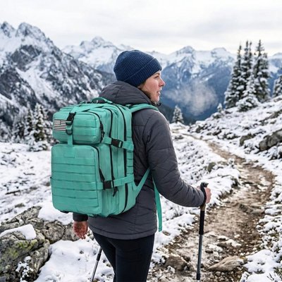 Marcheuse hivernale avec Sac à dos randonnée femme