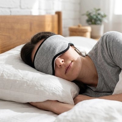masque pour dormir peluche voyage léger gris