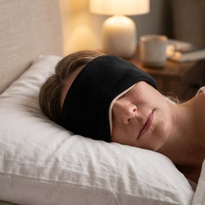 masque pour dormir peluche voyage léger noir