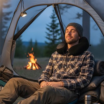 Oreiller gonflable EasyPack noir en camping
