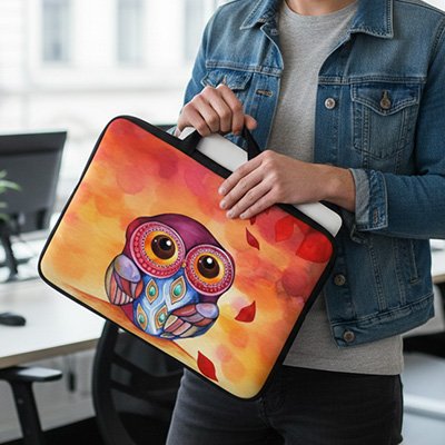 Personne au travail avec sacoche ordinateur femme qui présente l adorable petit hibou