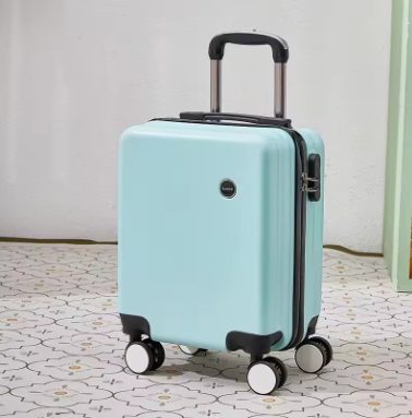 petite valise dimension Ryanair bleu clair format cabine avec fermeture zip et roues doubles