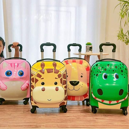 Présentation de la Valise enfant en divers modèle tel que le lion, le dinosaure, le chat et la girafe