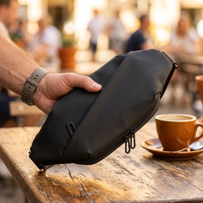 Présentation de l'élégant sac banane homme anti vol noir