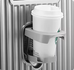 Présentation du porte gobelet de la petite valise cabine rigide