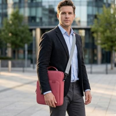 PROFESSIONNEL SE REND AU BOULOT AVEC SAC FEMME BANDOULIERE POUR ORDINATEUR