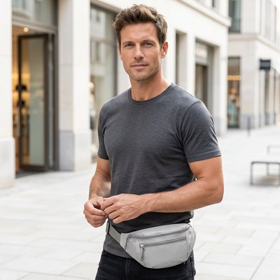 Promenade et visite urbaine avec Sac banane homme gris 