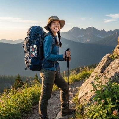rANDONNEUSE AVEC SAC ET ETIQUETTE POUR VALISE AVEC FEUILLE
