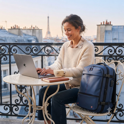 Sac à dos bagage cabine Royal Blue en télétravail