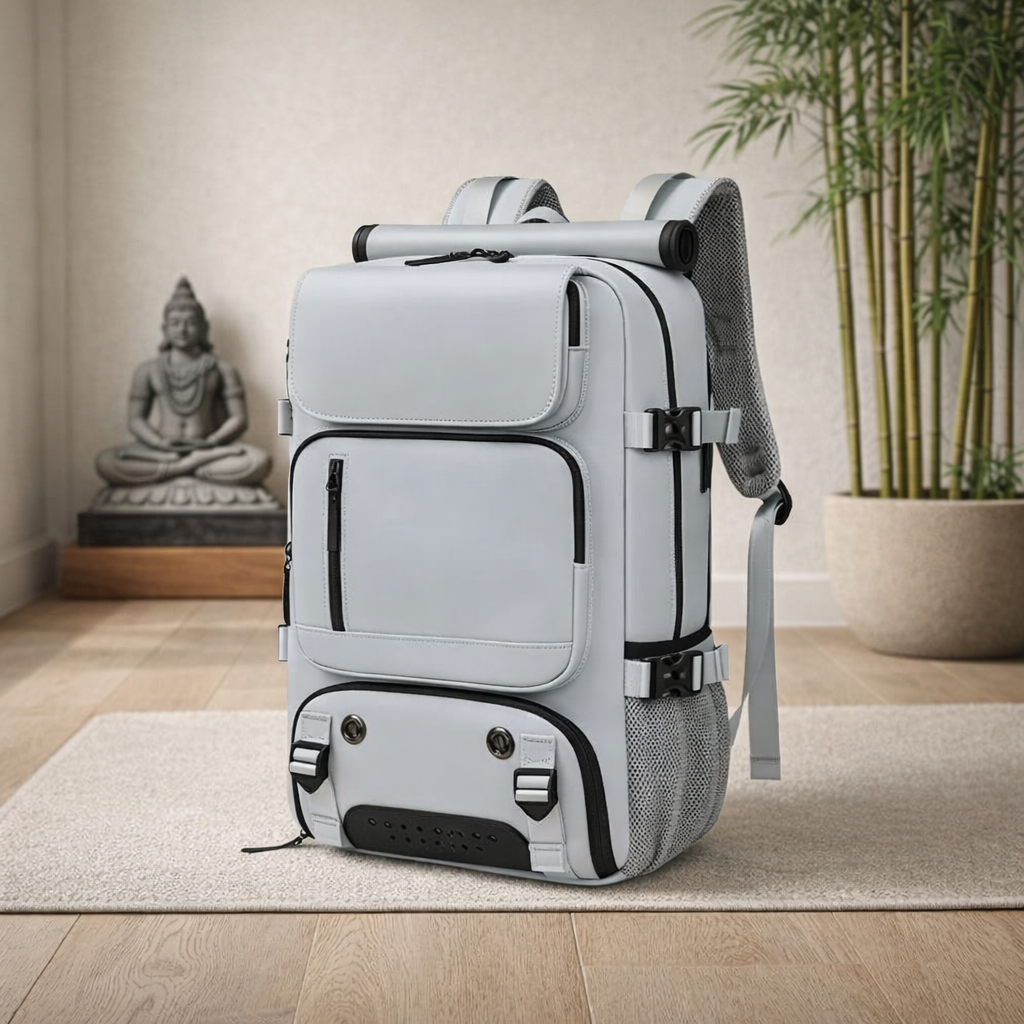 SAC A DOS DE VOYAGE 40L gris dans design minimaliste