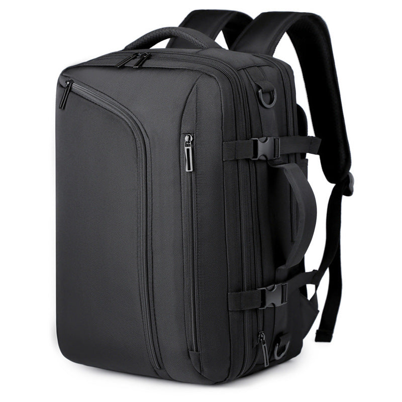 Sac à dos ordinateur portable ZenVoyage Business noir vu de trois quarts, bretelles rembourrées, multiples compartiments, conception robuste et élégante.