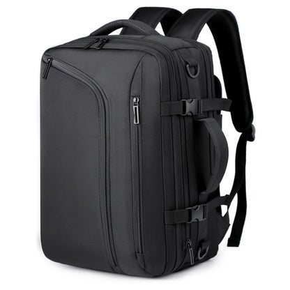 Sac à dos ordinateur portable ZenVoyage Business noir vu de trois quarts, bretelles rembourrées, multiples compartiments, conception robuste et élégante.