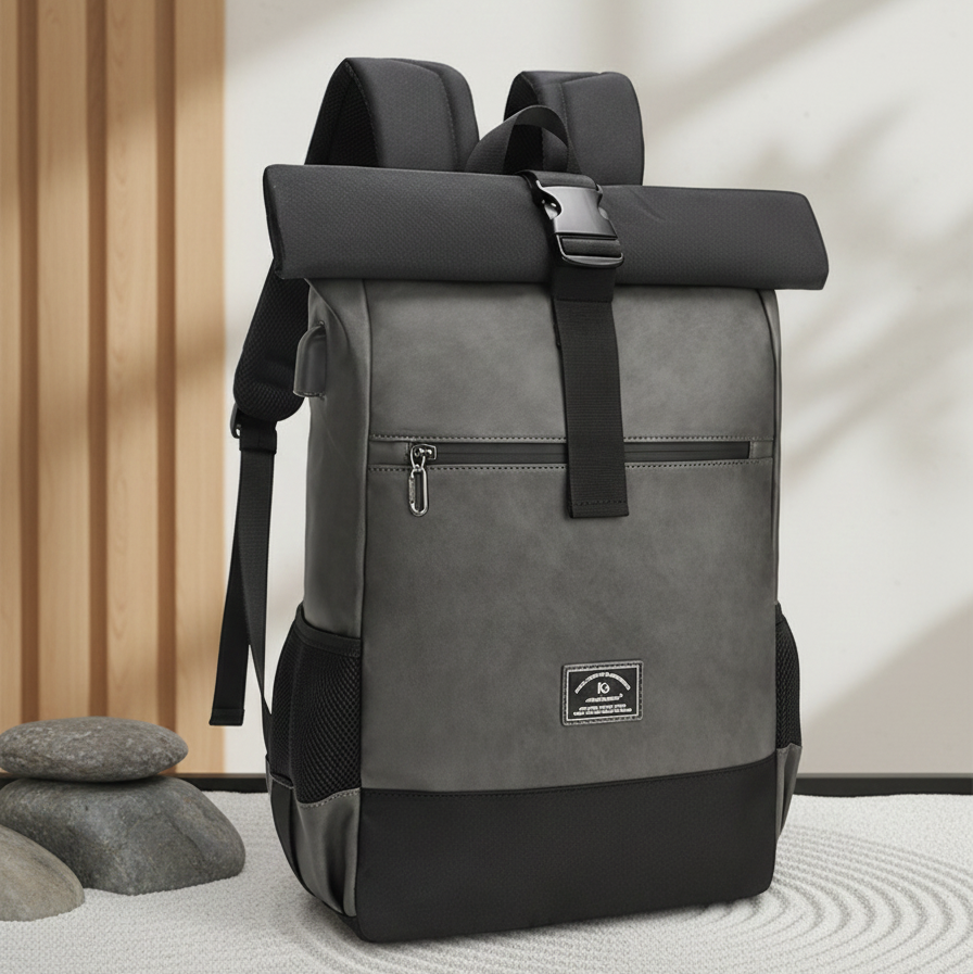 sac a dos voyage Rolltop gris ambiance zen