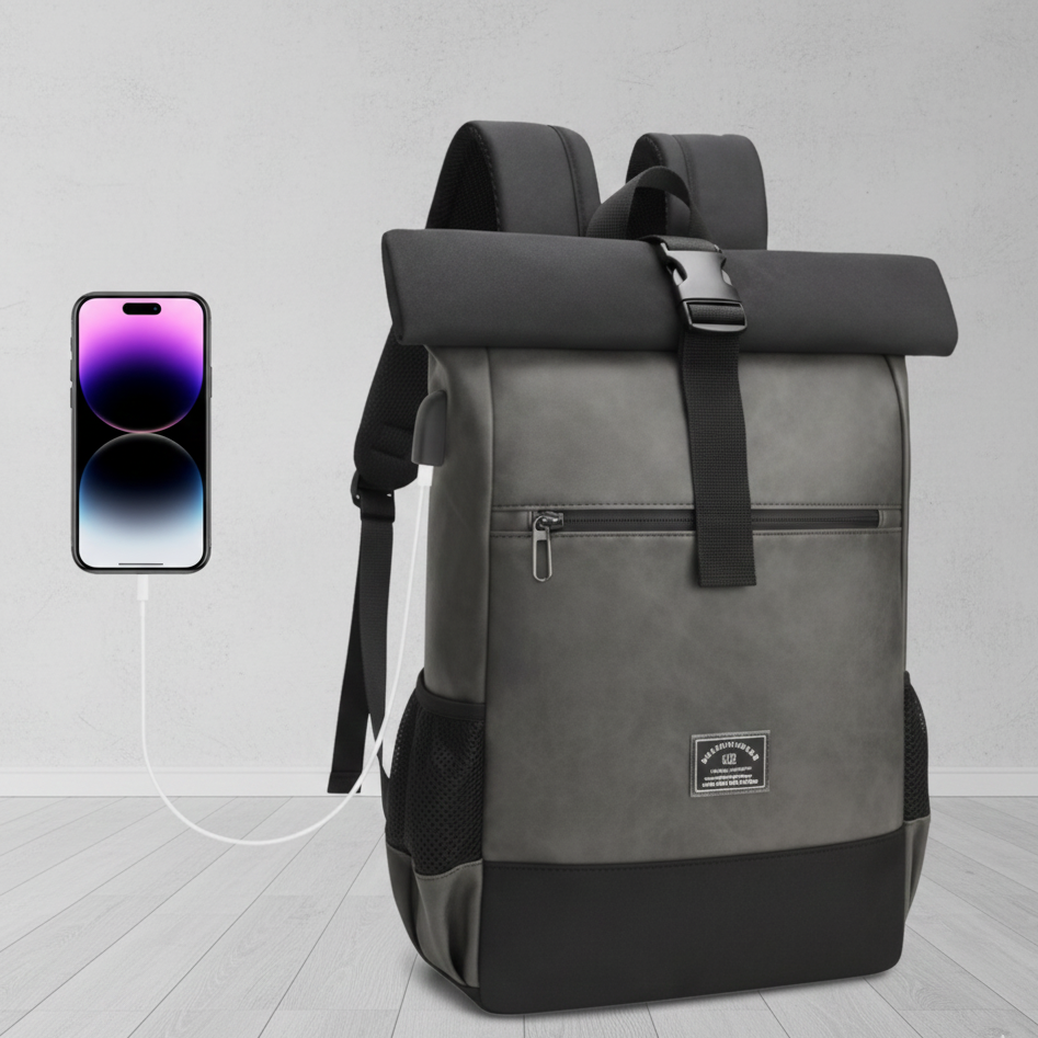 sac a dos voyage Rolltop gris avec recherche portable