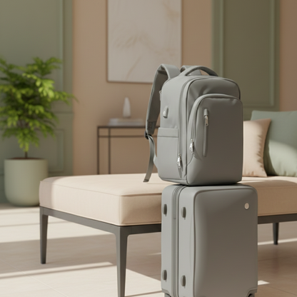 sac a dos voyage dimension easyjet vert grise dans salon sur valise trolley