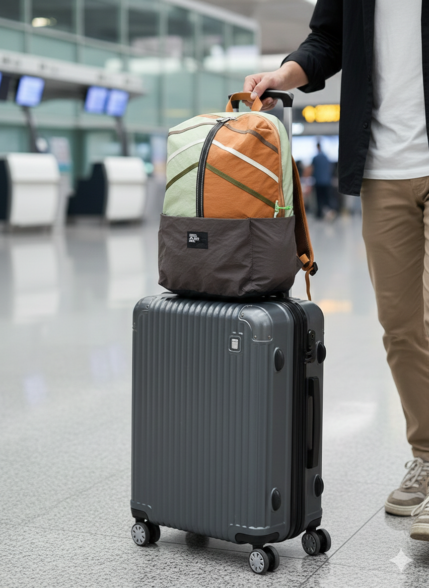 sac a dos voyage edition ZenAutomne sur valise trolley a l aeroport