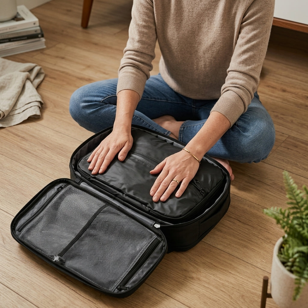 Sac à dos de voyage pour femme format cabine compressible en préparation