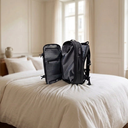 Sac à dos de voyage pour femme format cabine compressible ouvert