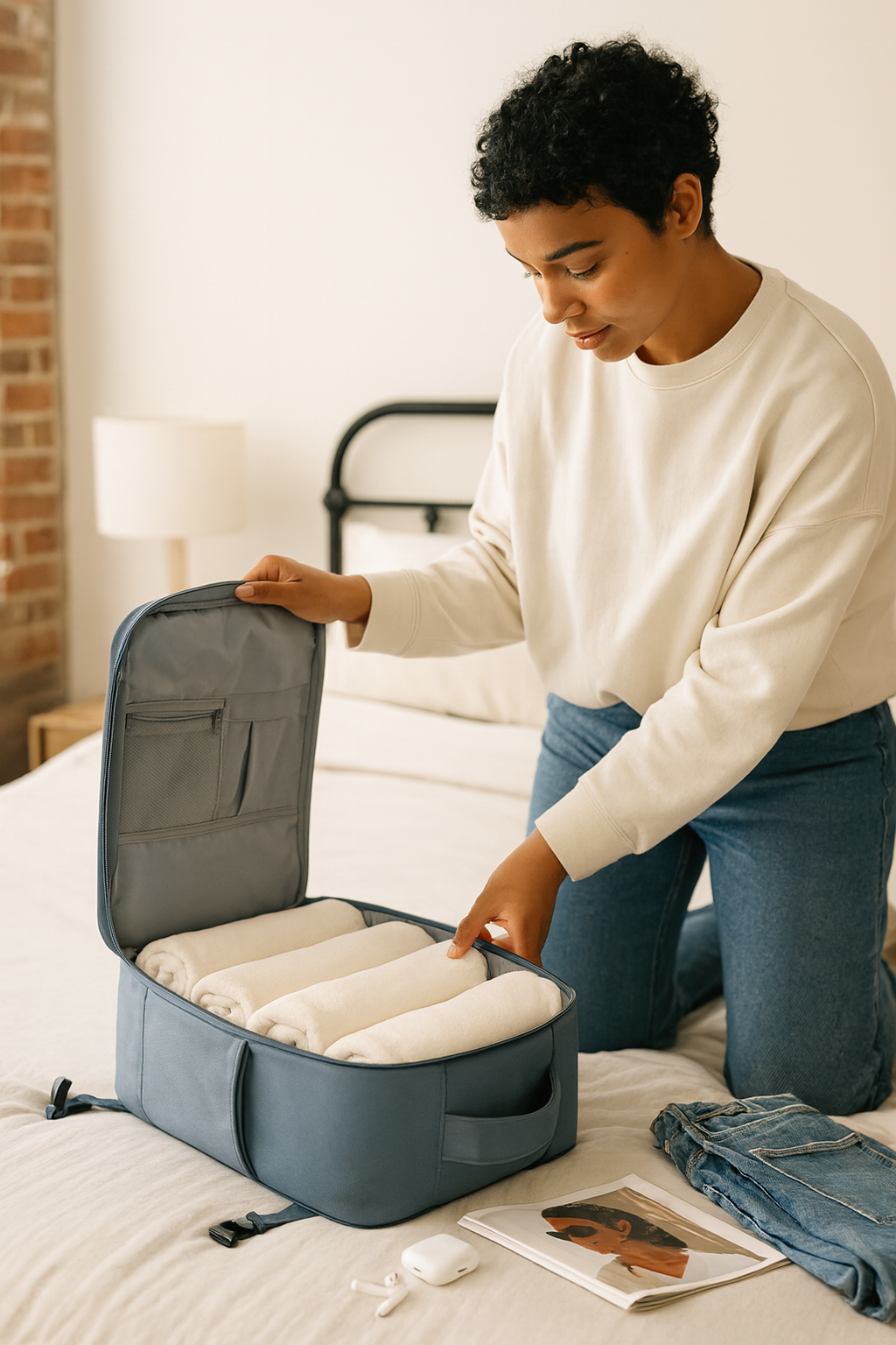 Sac a dos voyage ZenNomad cabine compatible easyjet preparation de valise ambiance chambre moderne