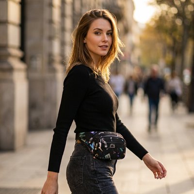 Sac banane femme noir pratique pour les visite urbaine