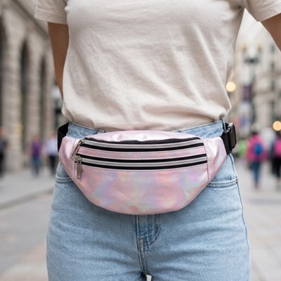 Sac banane femme  style rétro scintillant rose claire