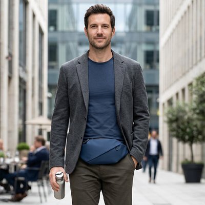 sac banane homme sécuritaire de couleur bleu sur un professionnel