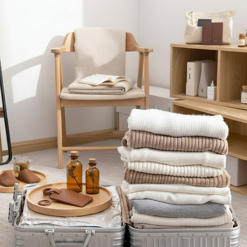 Sac de compression permettant de réduire le volume des vêtements dans une valise ouverte pour optimiser l espace lors d un voyage