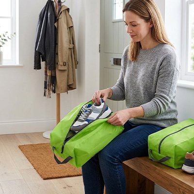 Sac de rangement voyage chaussures bien casées vert
