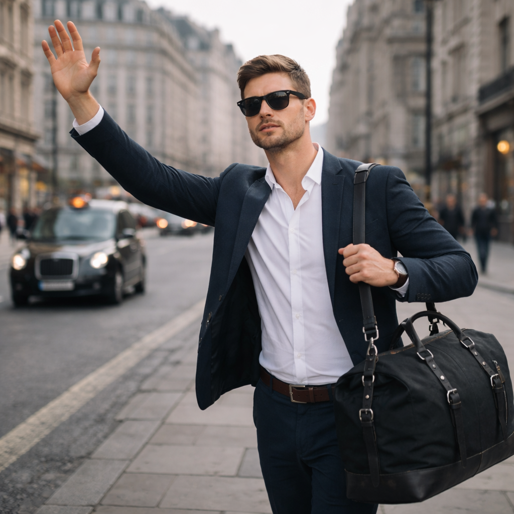 sac de weekend élégant en toile cirée noire porté par un homme en milieu urbain alliance parfaite entre élégance moderne et fonctionnalité pour les déplacements