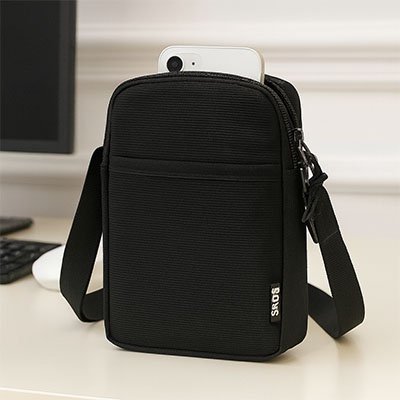 SAC FEMME BANDOULIERE POUR MOBILE NOIR SUR COMPTOIR