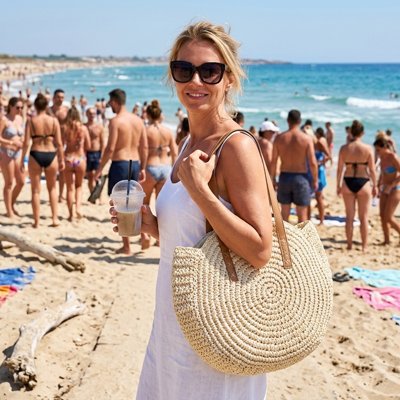 Sac plage femme crème style méditerranéen parfait vacances soleil