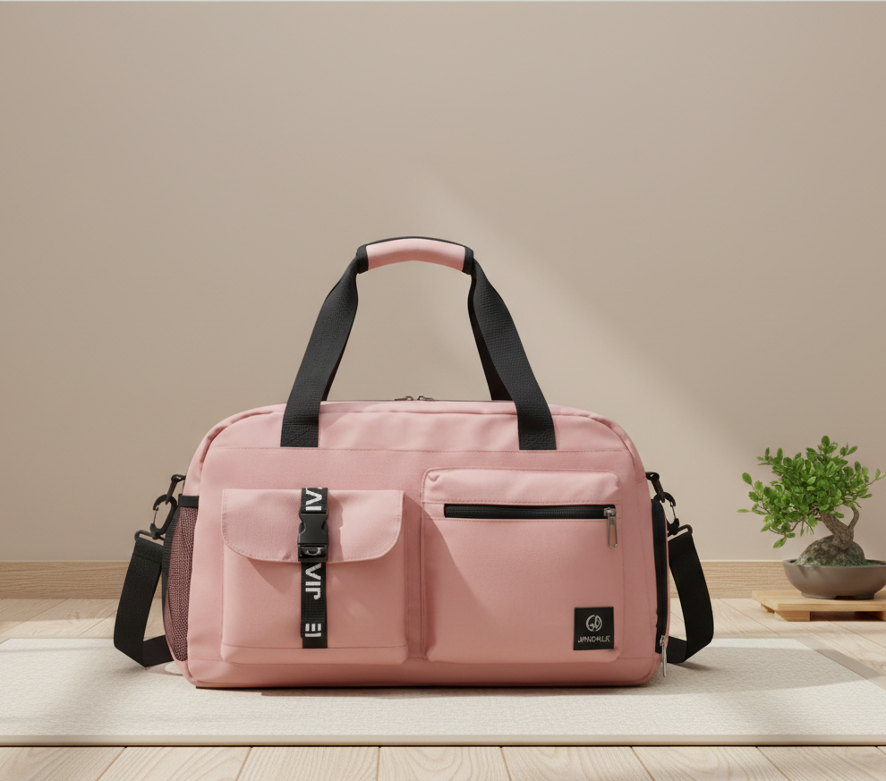 sac week end femme rose dans un univers chaleureux parfait pour les pyjamas et les vêtements pour 48 heures