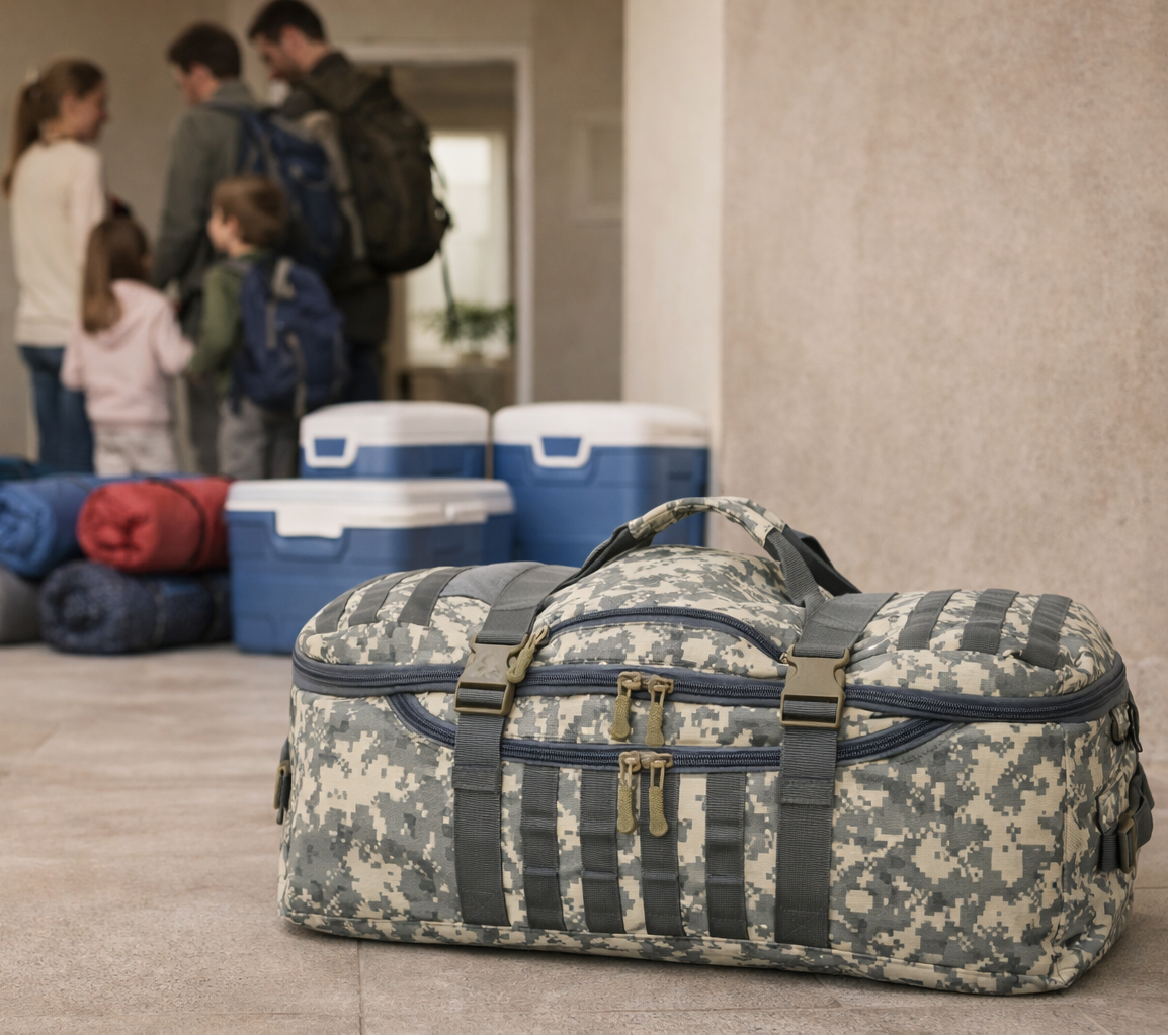 Sac weekender homme grande capacité prêt pour le départ d'un séjour en camping familiale