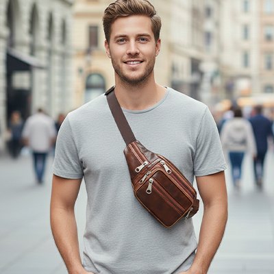 Sacoche banane homme​ marron pour une promenade urbain