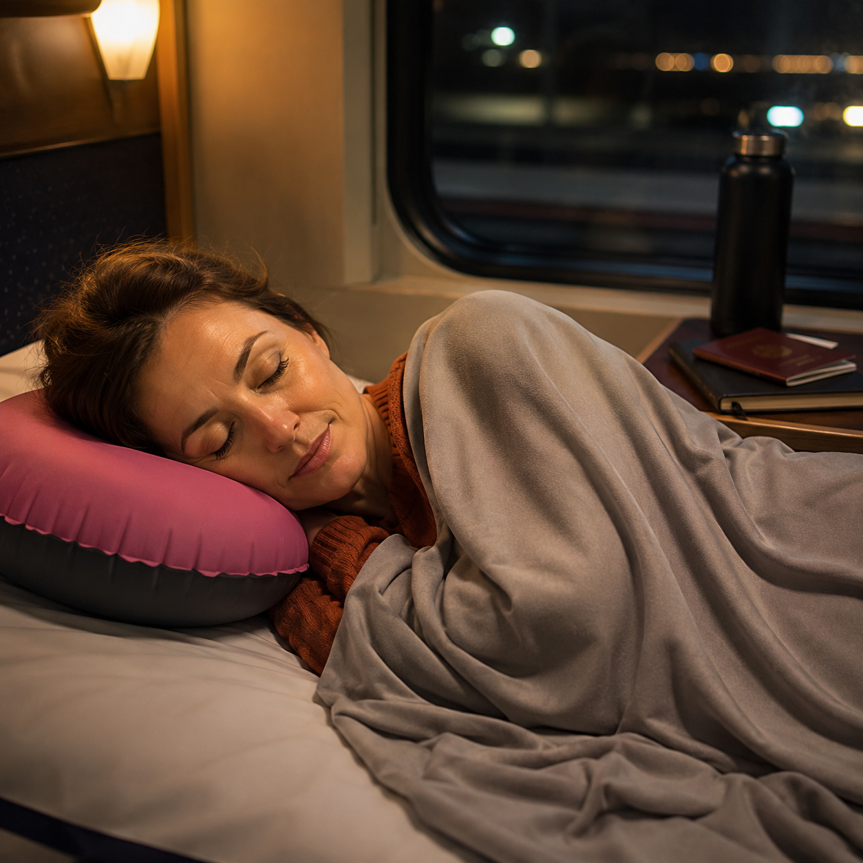 Sommeil sur Oreiller Gonflable de Voyage Rose
