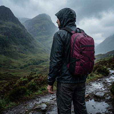Sous la pluie voyageur avec Sac à dos voyageur violet