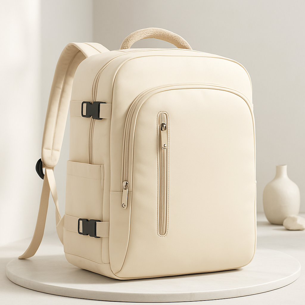 sac a dos voyage dimension easyjet couleur beige sur comptoir