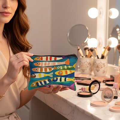 Trousse à maquillage colorée à motifs poissons